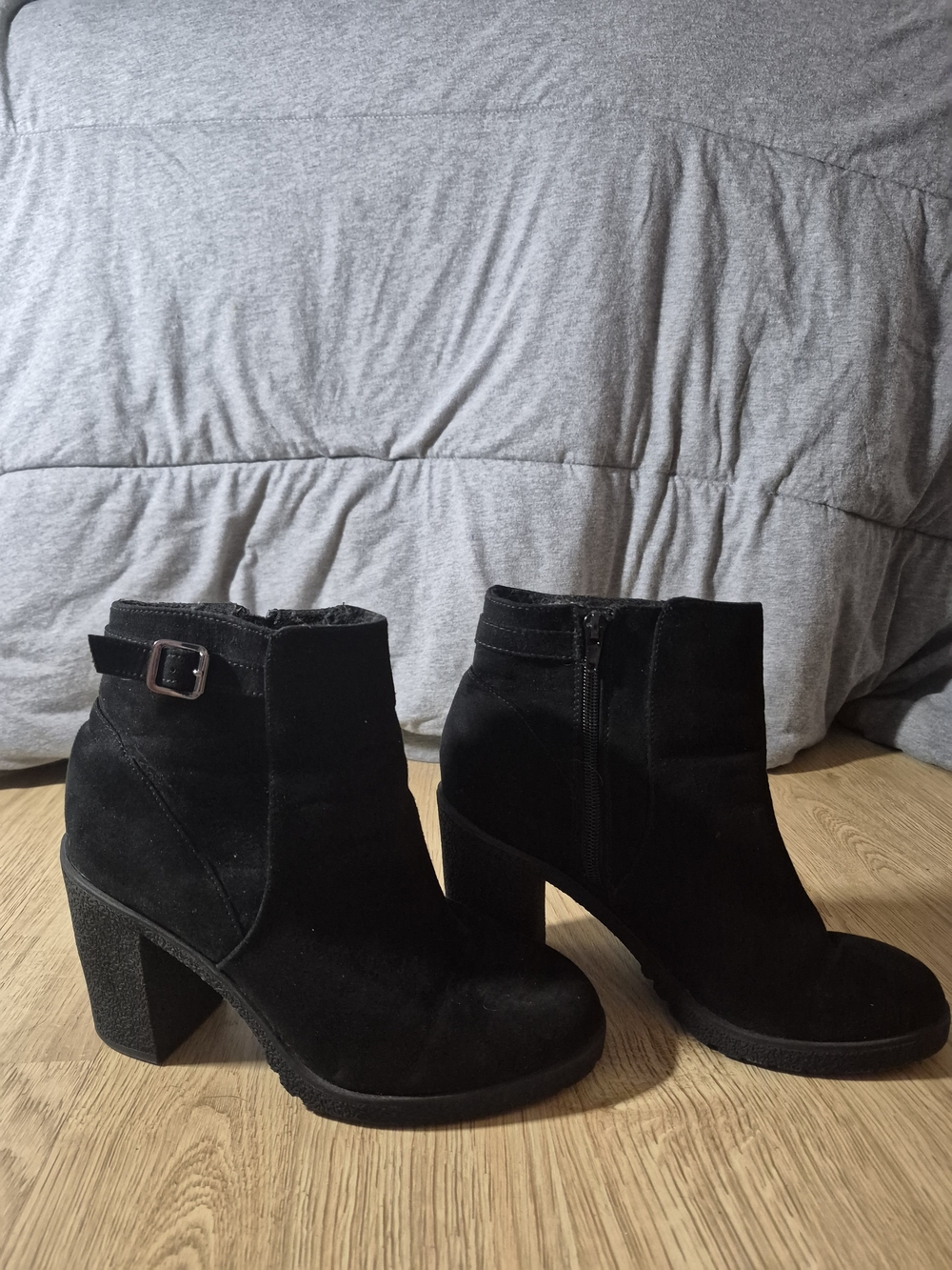 Women's Black Suede Ankle Boots with Block Heel